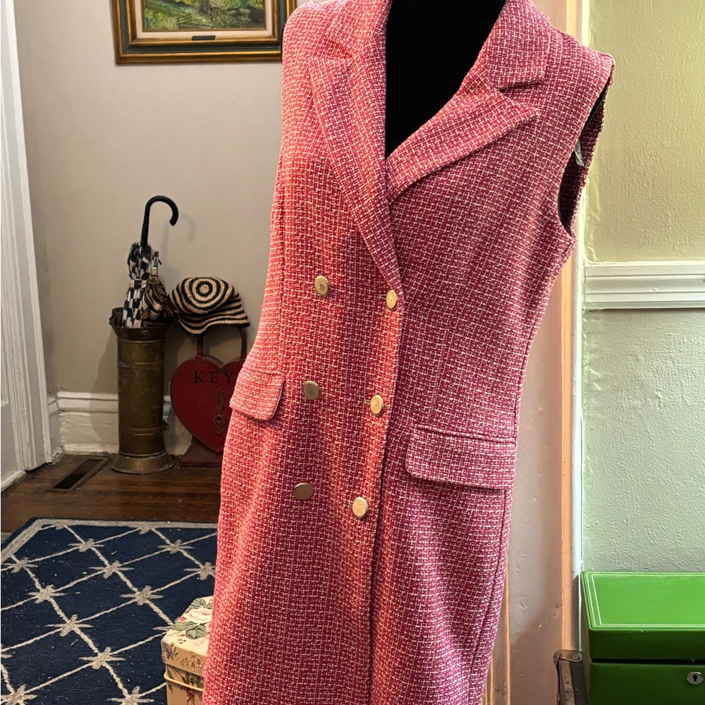 Nicole Miller Pink Tweed Dress with Gold Accents